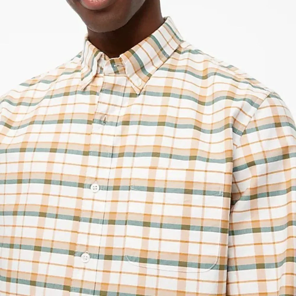 J Crew Men's Plaid Stretch‎ Cotton Flex Oxford Shirt